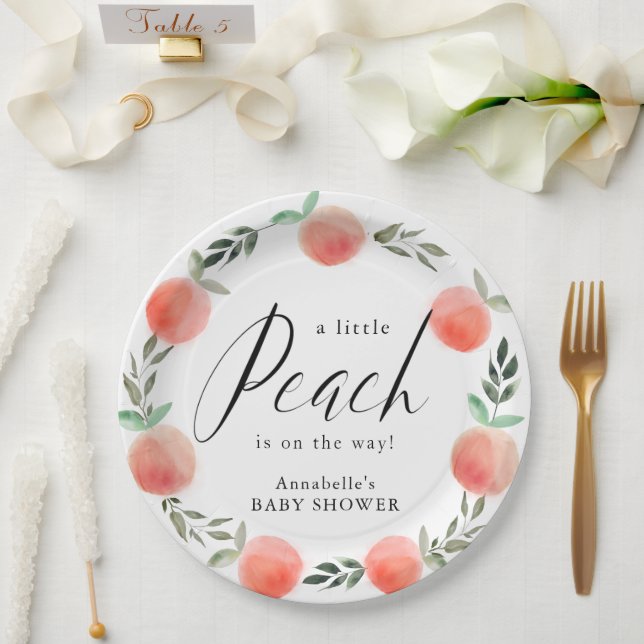 Plato De Papel Little Peach Watercolor Wreath Baby Shower (Boda)