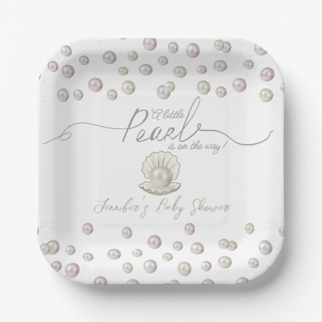 Plato De Papel Little Pearl Seashell Under Sea Baby Shower (Anverso)
