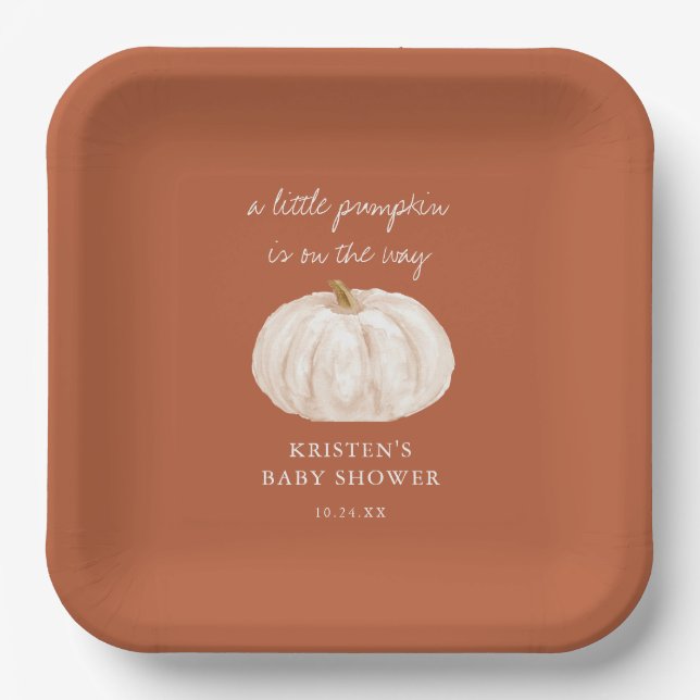 Plato De Papel Little Pumpkin Boho Fall Baby Shower (Anverso)