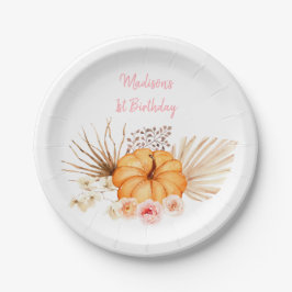 Plato De Papel Little Pumpkin Boho Floral Cumpleaños