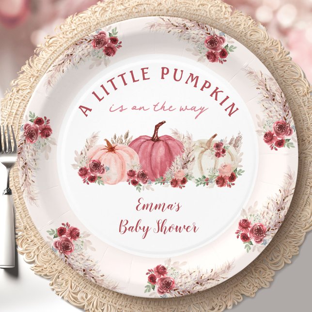 Plato De Papel Little Pumpkin Marsala Fall Boho Baby Shower (Little Pumpkin Marsala Fall Boho Baby Shower Paper Plates)