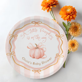 Plato De Papel Little Pumpkin on the Way Orange Baby Shower