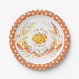 Plato De Papel Little Pumpkin Otumt Fall Baby Shower polkadot