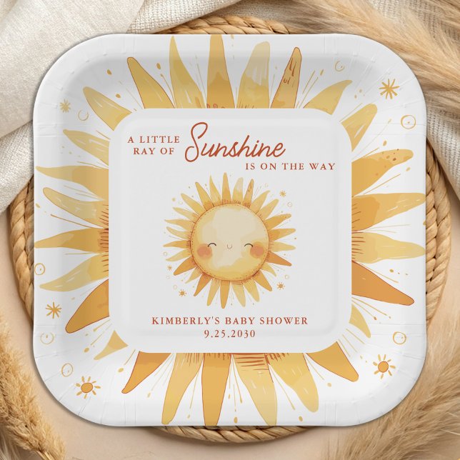 Plato De Papel Little Ray of Sunshine Boho Cute Sun Baby Shower (Subido por el creador)
