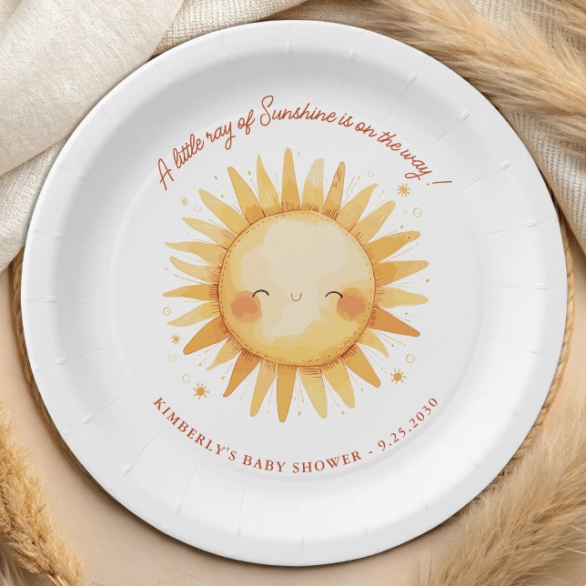 Plato De Papel Little Ray of Sunshine Boho Sun Cute Baby Shower (Subido por el creador)