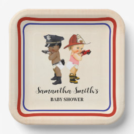 Plato De Papel Little Recruit on the Way Baby Shower Cream Red