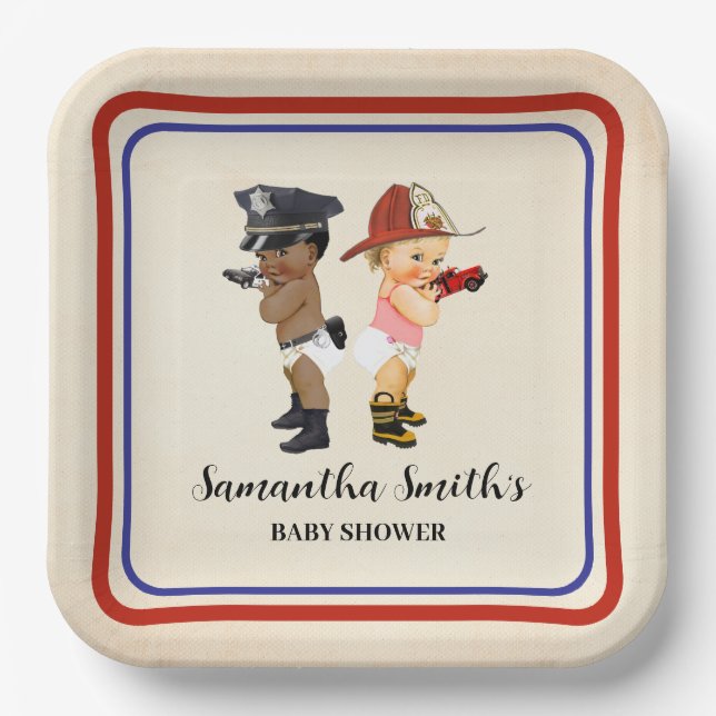 Plato De Papel Little Recruit on the Way Baby Shower Cream Red (Anverso)