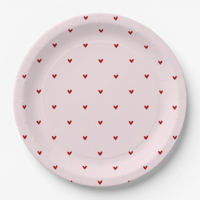 Plato De Papel Little Red Hearts Pink Valentines (Anverso)