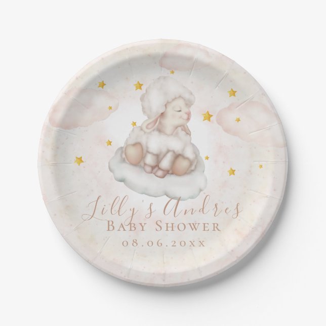 Plato De Papel Little Sheep Lamb Dreamy estrellas Baby Shower (Anverso)