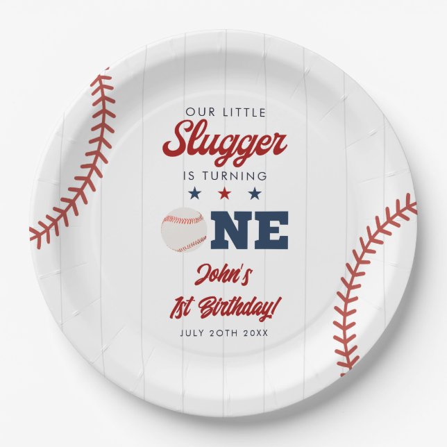 Plato De Papel Little Slugger Baseball 1st Birthday (Anverso)