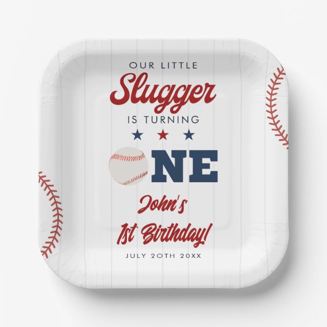 Plato De Papel Little Slugger Baseball 1st Birthday (Anverso)