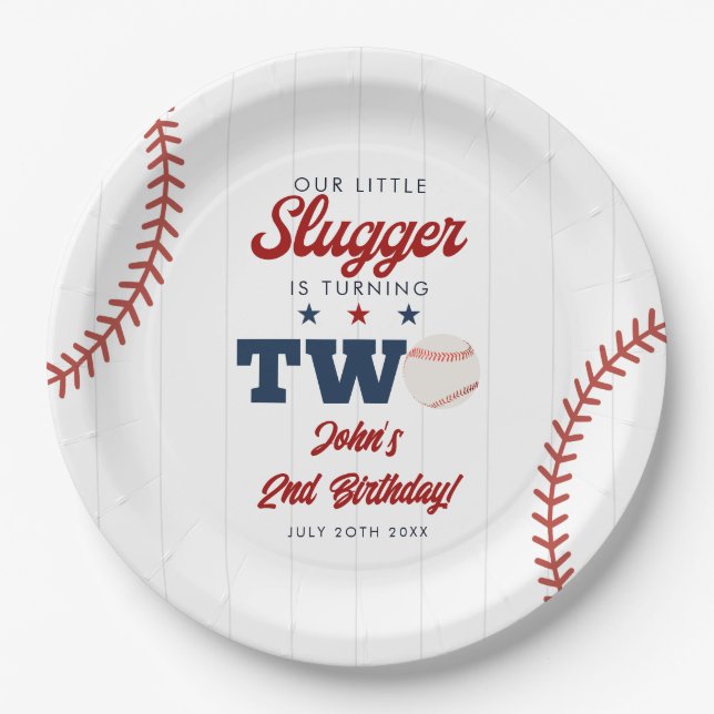 Plato De Papel Little Slugger Baseball 2nd Birthday (Anverso)