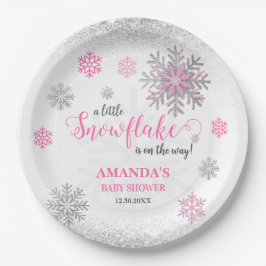 Plato De Papel Little Snowflake Pink Silver Glittery Baby Shower
