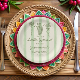 Plato De Papel Little sprout is on the way stripped Baby Shower