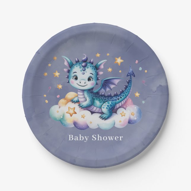 Plato De Papel Little Star Dragon Boy Baby Shower (Anverso)