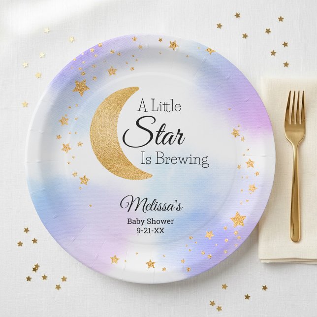 Plato De Papel Little Star is Brewing Dreamt Baby Shower (Little Star is Brewing Dreamt Baby Shower Paper Plates)