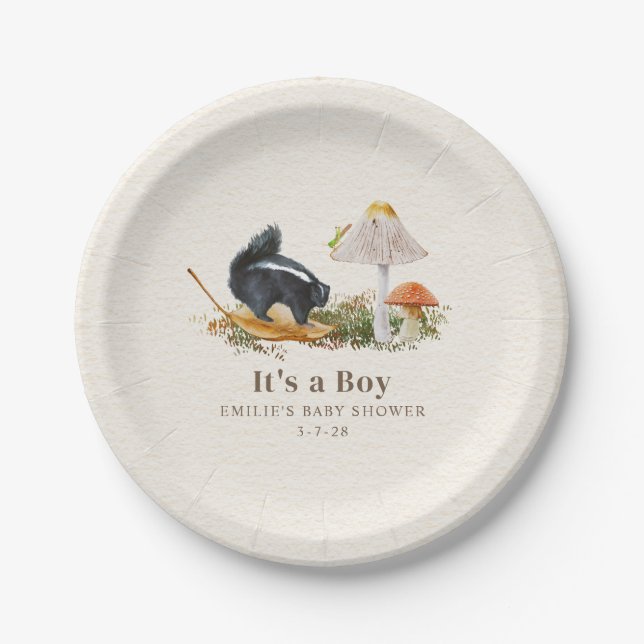 Plato De Papel Little Stinker Woodland Skunk Boy Baby Shower (Anverso)
