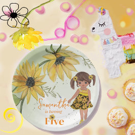Plato De Papel Little Sunflower Watercolor Quinto Chica Cumpleaño