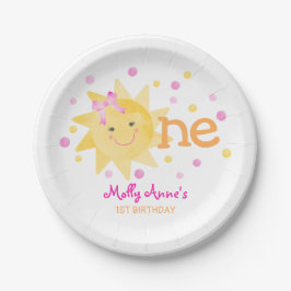 Plato De Papel Little Sunshine 1er cumpleaños Chica amarillo rosa