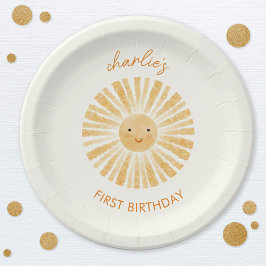 Plato De Papel Little Sunshine First Birday Personalizado