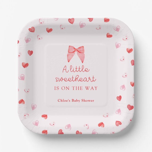 Plato De Papel Little Sweetheart Bow Baby Shower (Anverso)