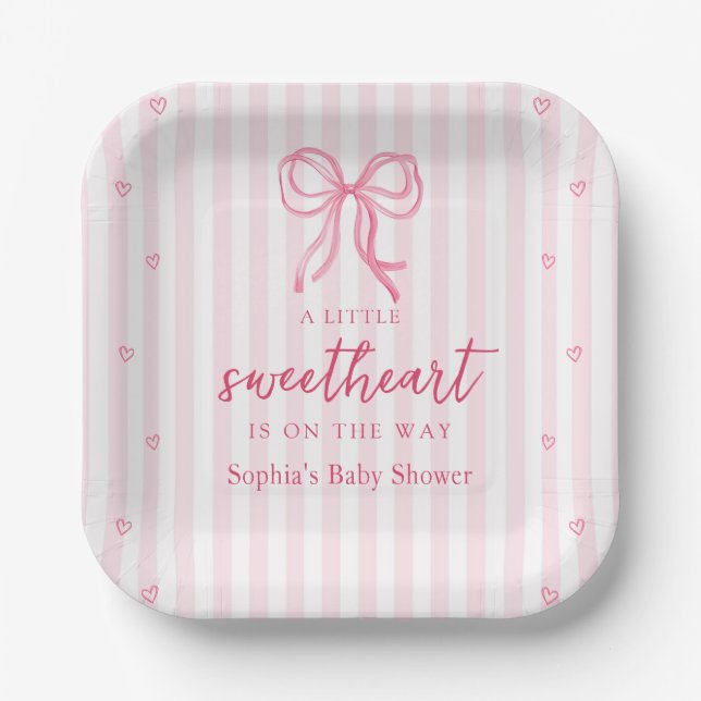 Plato De Papel Little Sweetheart Bow Baby Shower Paper Plates  (Anverso)