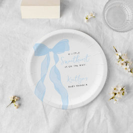 Plato De Papel Little Sweetheart Elegant Blue Bow Baby Shower