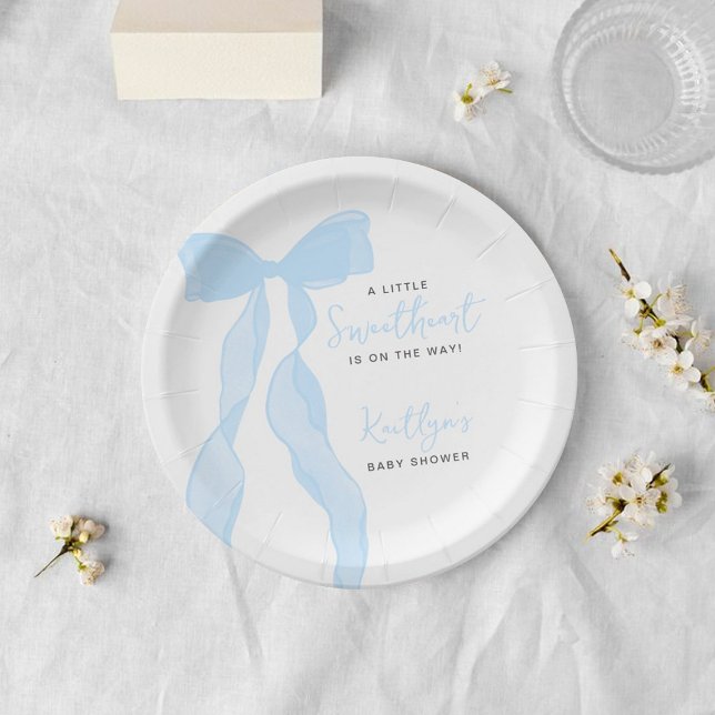 Plato De Papel Little Sweetheart Elegant Blue Bow Baby Shower (Subido por el creador)