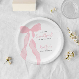 Plato De Papel Little Sweetheart Elegant Pink Bow Baby Shower