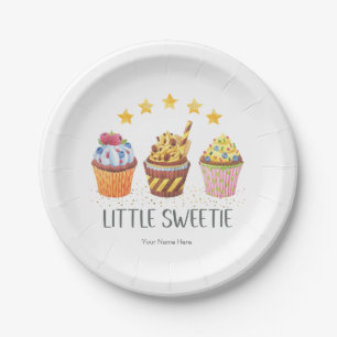 Plato De Papel Little Sweetie Watercolor Cupcakes Fiesta de cumpl