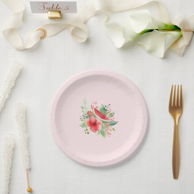 Plato De Papel  Little Sweetie 🍉 Watermelon Floral Baby Shower (Boda)