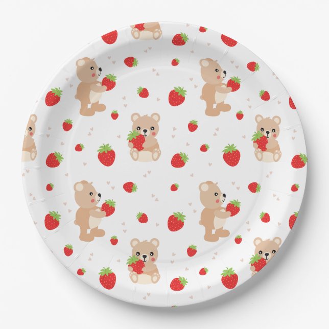Plato De Papel Little teddy bear with strawberry (Anverso)