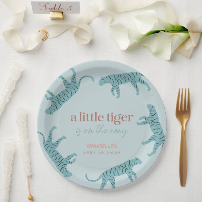 Plato De Papel Little Tiger Modern Blue Boy Baby Shower (Boda)