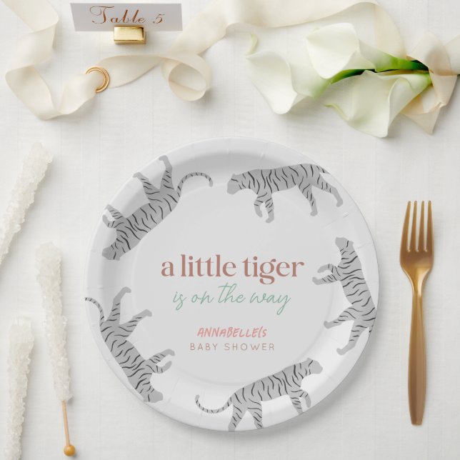 Plato De Papel Little Tiger Modern Grey Baby Shower (Boda)