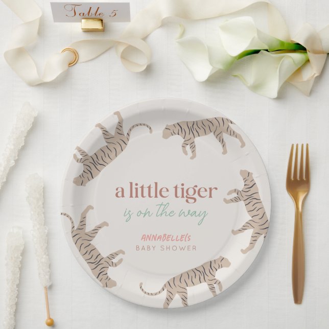 Plato De Papel Little Tiger Modern Taupe Baby Shower (Boda)