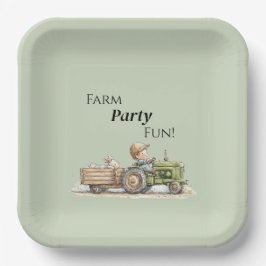 Plato De Papel Little Tractor Farm Birthday