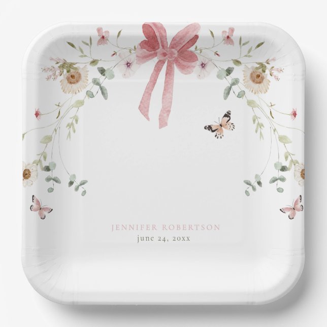 Plato De Papel Little Wildflower Butterfly Girl Baby Shower (Anverso)