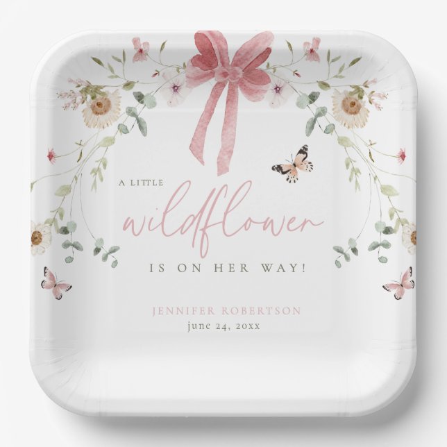 Plato De Papel Little Wildflower Butterfly Girl Baby Shower (Anverso)