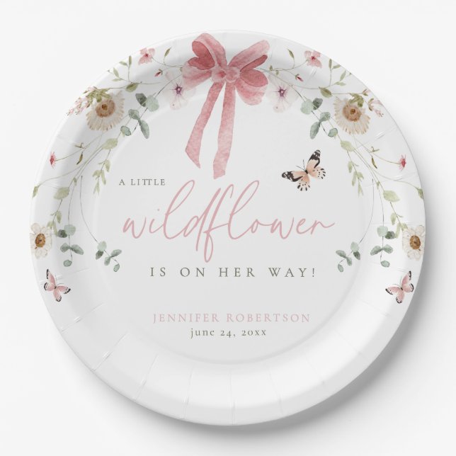 Plato De Papel Little Wildflower Butterfly Girl Baby Shower (Anverso)