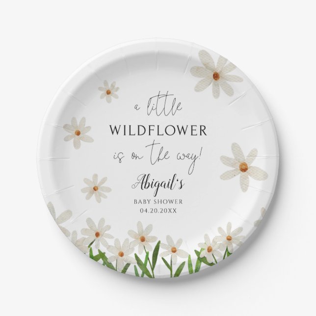 Plato De Papel Little Wildflower Daisy Chica Baby Shower (Anverso)