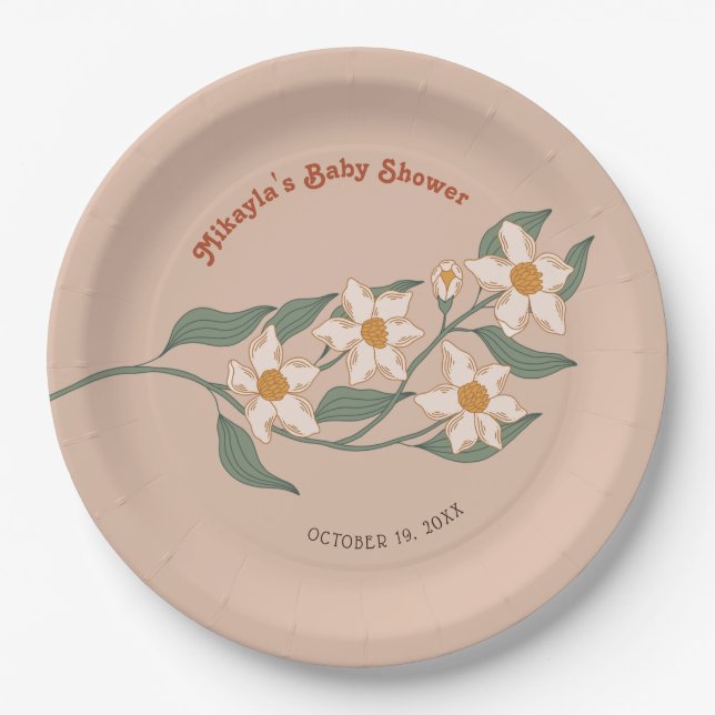 Plato De Papel Little Wildflower Fall Rustic Boho Baby Shower (Anverso)