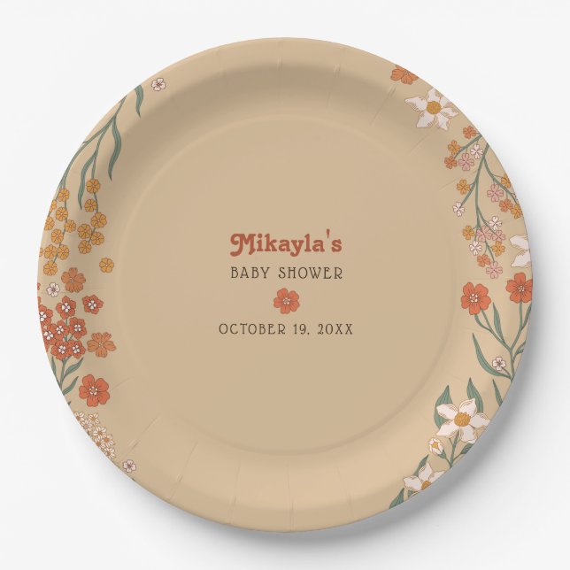 Plato De Papel Little Wildflower Fall Rustic Boho Baby Shower (Anverso)