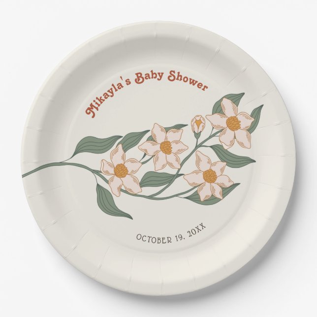 Plato De Papel Little Wildflower Fall Rustic Boho Baby Shower (Anverso)