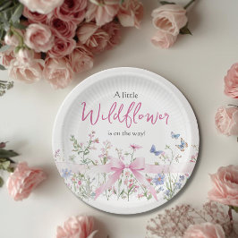 Plato De Papel Little Wildflower Floral Pink Bow Girl Baby Shower
