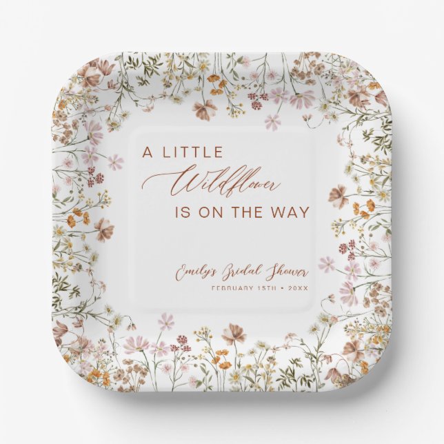 Plato De Papel Little Wildflower on the Way Baby Shower (Anverso)