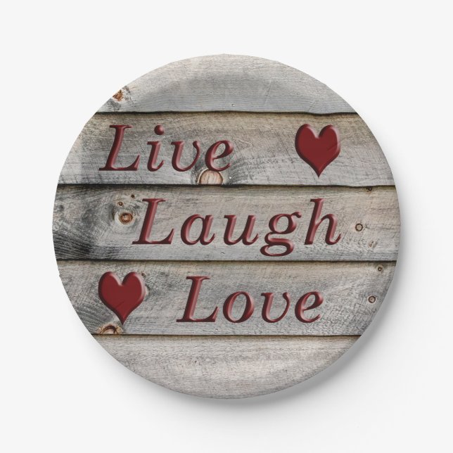 Plato De Papel Live Laugh Love al lado de un granero (Anverso)