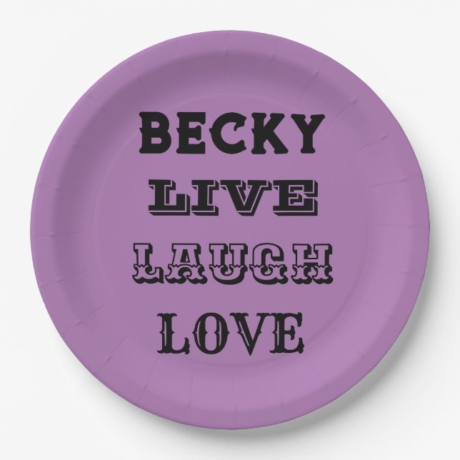 PLATO DE PAPEL LIVE LAUGH LOVE NAME PURPLE PAPLE MODERNO (Anverso)