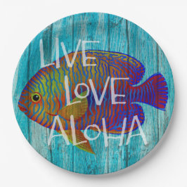 Plato De Papel Live Love Aloha Tropical Fish Beach Rótulo