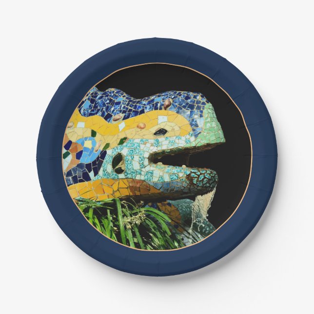 Plato De Papel Lizard Barcelona, Catalonia Gaudi - España (Fiesta (Anverso)