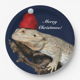 Plato De Papel Lizard Dragon con barba personalizada - Santa Hat